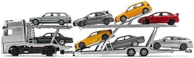 Alt view image 2 of 6 - Mercedes-Benz Actros AMG Auto Transporter Silver Metallic 1/64 Diecast Model by GCD