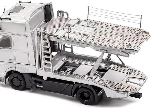 Alt view image 4 of 6 - Mercedes-Benz Actros AMG Auto Transporter Silver Metallic 1/64 Diecast Model by GCD