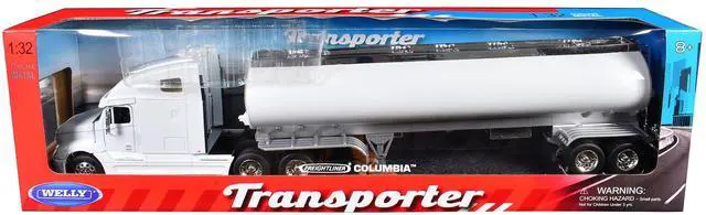Main image of Freightliner Columbia Truck White with White Tanker Trailer "Transporter" Series 1/32 Diecast Model by Welly