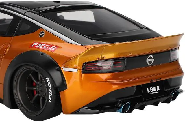 Alt view image 3 of 6 - Nissan Z RHD #23 "LB-NATION WORKS" Orange Metallic with Matt Black Hood and Black Top 1/18 Model Car by Top Speed