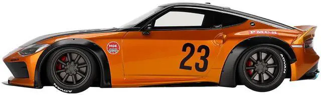 Alt view image 4 of 6 - Nissan Z RHD #23 "LB-NATION WORKS" Orange Metallic with Matt Black Hood and Black Top 1/18 Model Car by Top Speed