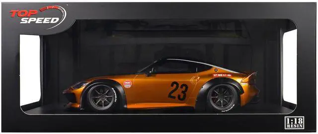 Alt view image 6 of 6 - Nissan Z RHD #23 "LB-NATION WORKS" Orange Metallic with Matt Black Hood and Black Top 1/18 Model Car by Top Speed