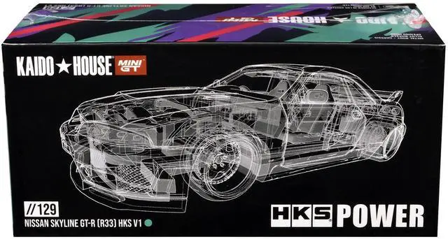 Alt view image 6 of 6 - Nissan Skyline GT-R (R33) "HKS V1" RHD Black with Graphics "Kaido House" Special 1/64 Diecast Model Car by Mini GT