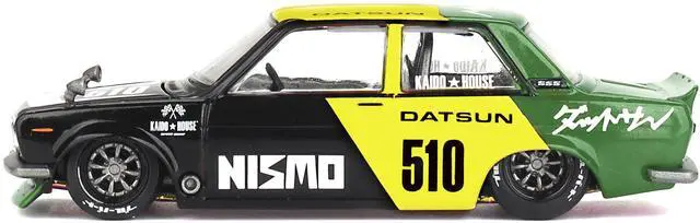 Alt view image 3 of 6 - Datsun Street 510 "Racing V2" Black and Green with Yellow Accents "Kaido House" Special 1/64 Diecast Model Car by Mini GT