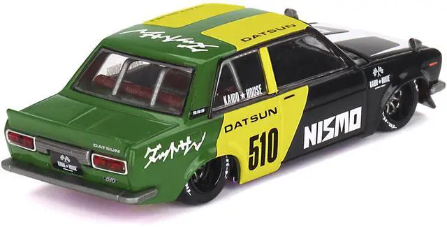 Alt view image 4 of 6 - Datsun Street 510 "Racing V2" Black and Green with Yellow Accents "Kaido House" Special 1/64 Diecast Model Car by Mini GT