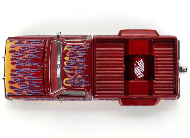 Alt view image 5 of 6 - Chevrolet Silverado Dually Pickup Truck "On Fire V1" Red Metallic with Flames and Red Interior 1/64 Diecast Model Car by Mini GT