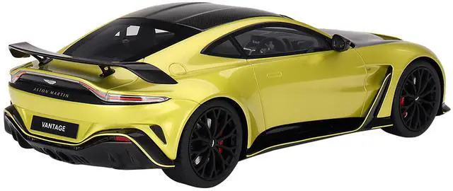 Alt view image 4 of 5 - 2022 Aston Martin V12 Vantage RHD (Right Hand Drive) Cosmopolitan Yellow with Black Hood and Top model 1/18 Car by Top Speed