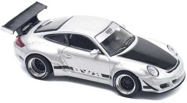 Alt view image 3 of 6 - RWB 997 Silver Metallic with Black Stripes and Hood 1/64 Diecast Model Car by Pop Race