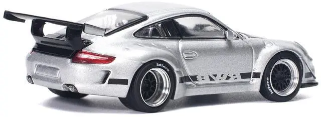 Alt view image 4 of 6 - RWB 997 Silver Metallic with Black Stripes and Hood 1/64 Diecast Model Car by Pop Race