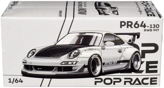 Alt view image 6 of 6 - RWB 997 Silver Metallic with Black Stripes and Hood 1/64 Diecast Model Car by Pop Race
