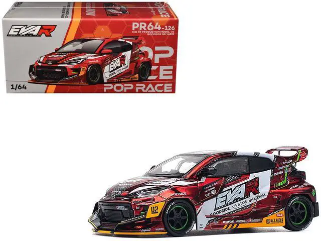 Main image of Toyota Goodride GR Yaris RHD "EVA RT Production Model-02" Red Metallic with Graphics 1/64 Diecast Model Car by Pop Race