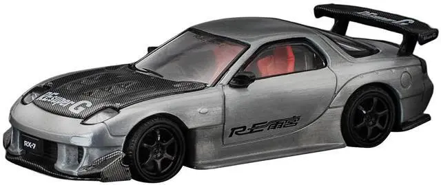 Alt view image 2 of 6 - SkylinMazda RX-7 RE-Amemiya RHD Silver Met. w/Carbon Hood "Japan Minicar a Gogo Exclusive" 1/64 Diecast Model Car by Pop Race