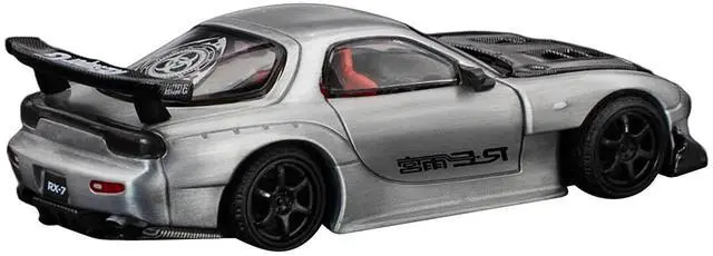 Alt view image 3 of 6 - SkylinMazda RX-7 RE-Amemiya RHD Silver Met. w/Carbon Hood "Japan Minicar a Gogo Exclusive" 1/64 Diecast Model Car by Pop Race