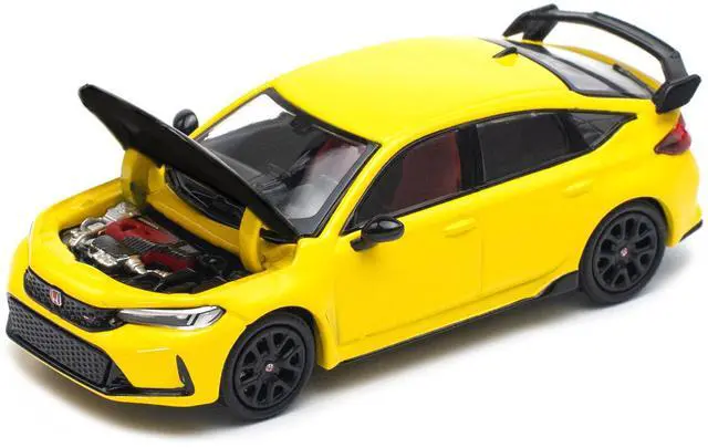 Alt view image 2 of 6 - Honda Civic Type R FL5 Yellow with Carbon Hood 1/64 Diecast Model Car by Pop Race