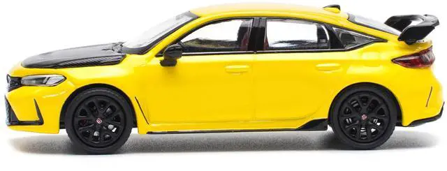 Alt view image 3 of 6 - Honda Civic Type R FL5 Yellow with Carbon Hood 1/64 Diecast Model Car by Pop Race