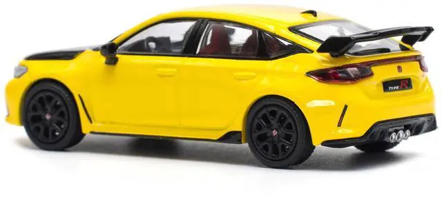 Alt view image 4 of 6 - Honda Civic Type R FL5 Yellow with Carbon Hood 1/64 Diecast Model Car by Pop Race