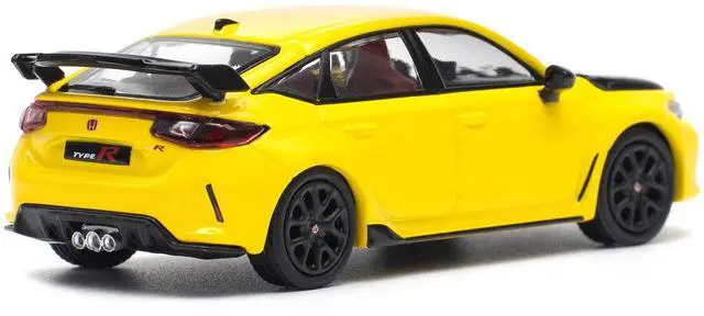 Alt view image 5 of 6 - Honda Civic Type R FL5 Yellow with Carbon Hood 1/64 Diecast Model Car by Pop Race
