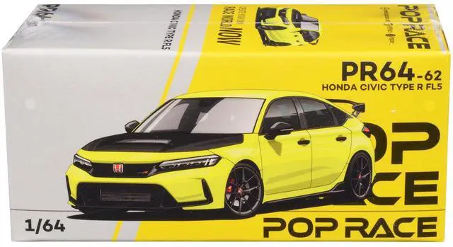 Alt view image 6 of 6 - Honda Civic Type R FL5 Yellow with Carbon Hood 1/64 Diecast Model Car by Pop Race