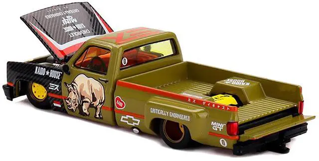 Alt view image 4 of 6 - Chevrolet Silverado Dually Truck Tan and Carbon with Graphics "Kaido House" Special 1/64 Diecast Model Car by Mini GT