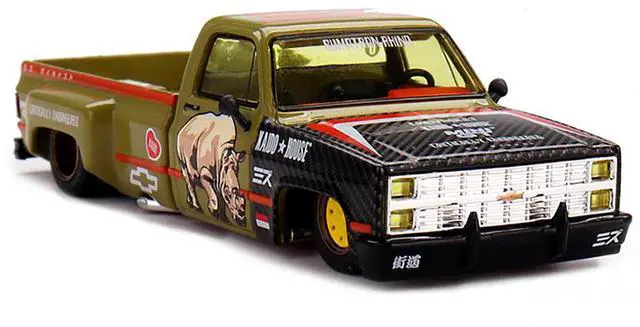Alt view image 6 of 6 - Chevrolet Silverado Dually Truck Tan and Carbon with Graphics "Kaido House" Special 1/64 Diecast Model Car by Mini GT