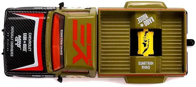 Alt view image 5 of 6 - Chevrolet Silverado Dually Truck Tan and Carbon with Graphics "Kaido House" Special 1/64 Diecast Model Car by Mini GT