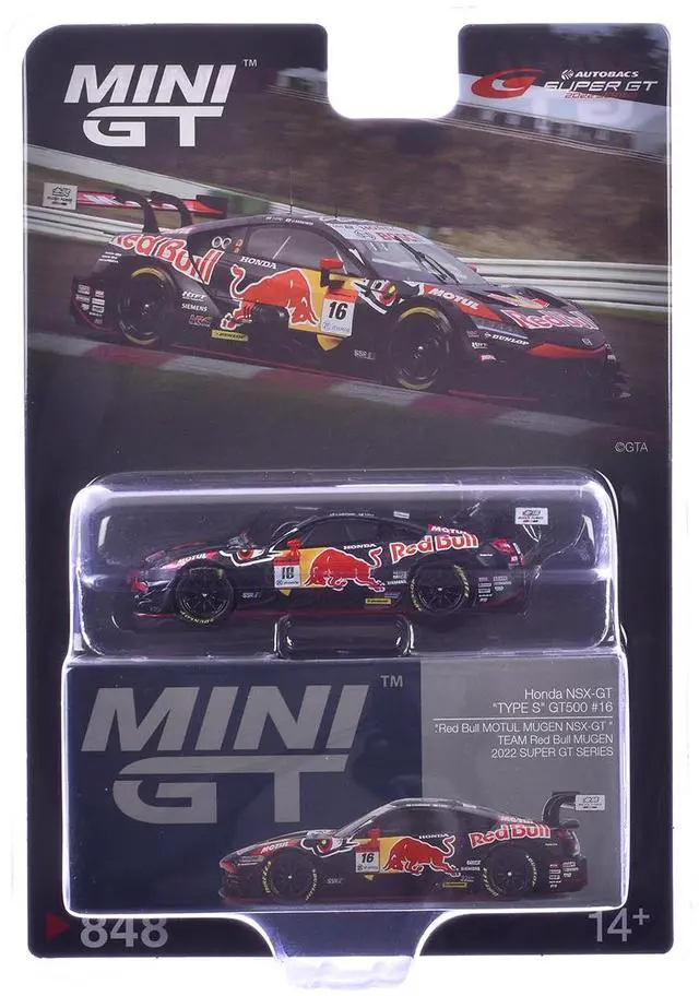Alt view image 5 of 6 - Honda NSX-GT "TYPE S" GT500 #16 "Team Red Bull Mugen" "Super GT Series" (2022) Limited Edition 1/64 Diecast Model Car by Mini GT