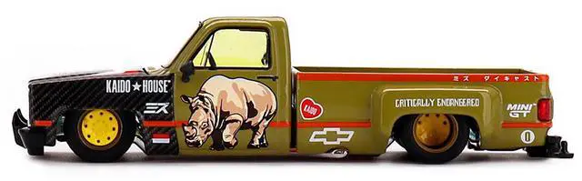 Alt view image 3 of 6 - Chevrolet Silverado Dually Truck Tan and Carbon with Graphics "Kaido House" Special 1/64 Diecast Model Car by Mini GT