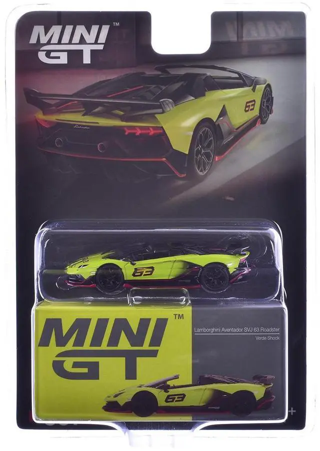 Alt view image 6 of 6 - Lamborghini Aventador SVJ 63 Roadster Verde Shock Green Limited Edition 1/64 Diecast Model Car by Mini GT