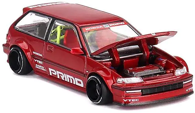 Alt view image 2 of 6 - Honda Civic (EF) "Kaido Works V2" Red Metallic with Graphics "Kaido House" Special 1/64 Diecast Model Car by Mini GT