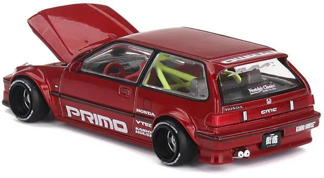 Alt view image 4 of 6 - Honda Civic (EF) "Kaido Works V2" Red Metallic with Graphics "Kaido House" Special 1/64 Diecast Model Car by Mini GT