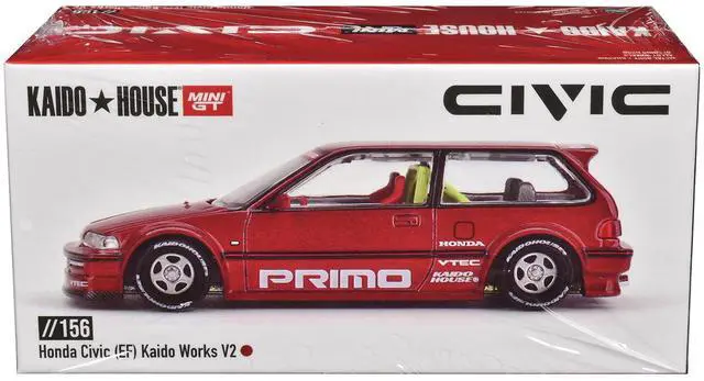 Alt view image 6 of 6 - Honda Civic (EF) "Kaido Works V2" Red Metallic with Graphics "Kaido House" Special 1/64 Diecast Model Car by Mini GT