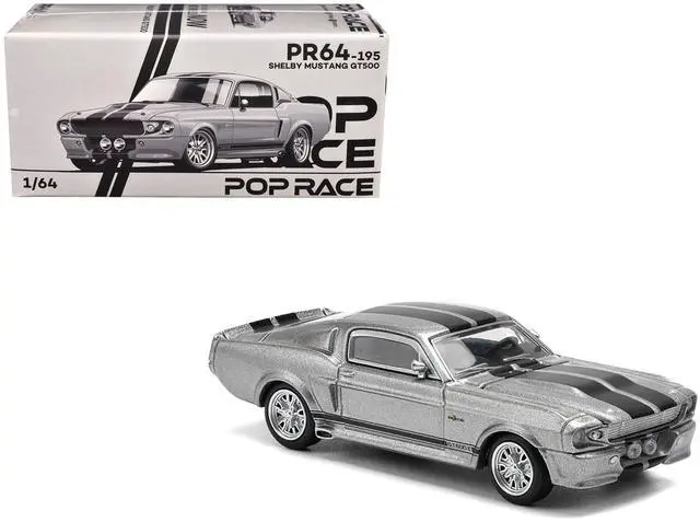 Main image of Shelby Mustang GT500 Gray Metallic with Black Stripes 1/64 Die Cast Model Car by Pop Race