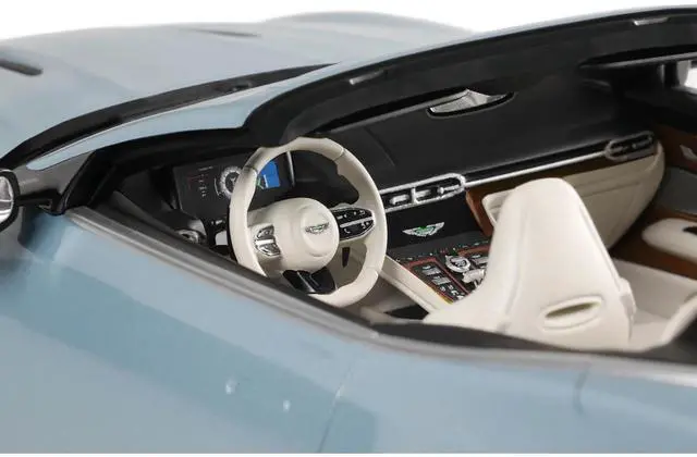Alt view image 2 of 6 - 2023 Aston Martin DB12 Volante Caribbean Blue Pearl with White Interior 1/18 Model Car by GT Spirit