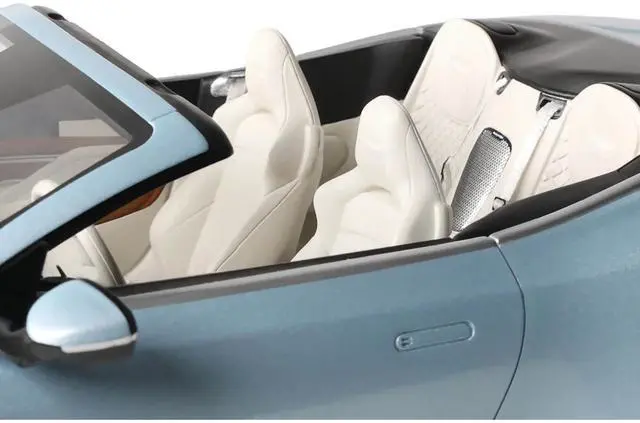 Alt view image 3 of 6 - 2023 Aston Martin DB12 Volante Caribbean Blue Pearl with White Interior 1/18 Model Car by GT Spirit