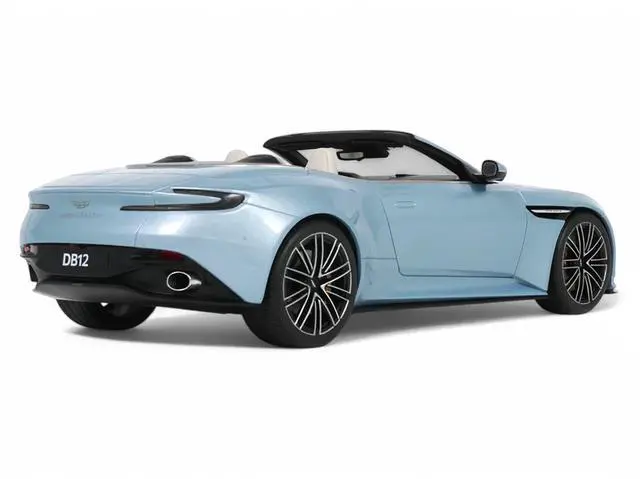 Alt view image 5 of 6 - 2023 Aston Martin DB12 Volante Caribbean Blue Pearl with White Interior 1/18 Model Car by GT Spirit