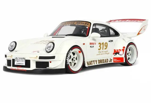 Main image of 2024 Porsche RWB 964 "Natty Dread Junior" White with Graphics 1/18 Model Car by GT Spirit