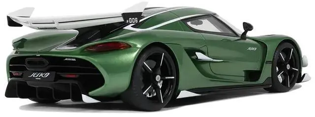 Alt view image 5 of 6 - Koenigsegg Jesko Green Metallic with Black Stripes 1/18 Model Car by GT Spirit