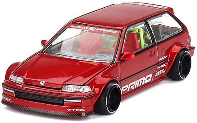 Alt view image 5 of 6 - Honda Civic (EF) "Kaido Works V2" Red Metallic with Graphics "Kaido House" Special 1/64 Diecast Model Car by Mini GT