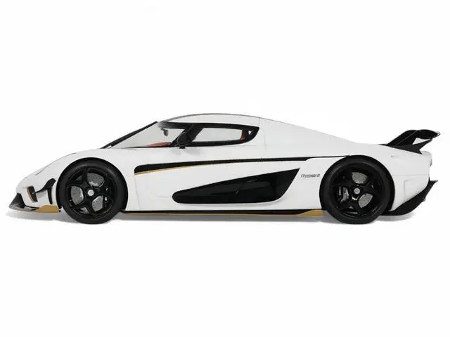 Alt view image 4 of 6 - 2023 Koenigsegg Regera White with Black Stripes 1/18 Model Car by GT Spirit