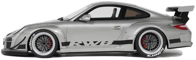 Alt view image 4 of 6 - 2024 Porsche 911 RWB Abu Silver Metallic with Black Hood 1/18 Model Car by GT Spirit