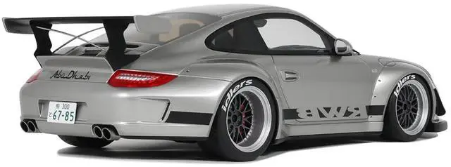 Alt view image 5 of 6 - 2024 Porsche 911 RWB Abu Silver Metallic with Black Hood 1/18 Model Car by GT Spirit