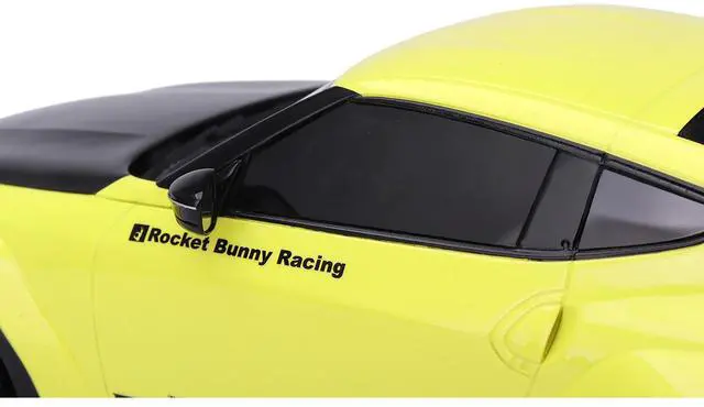 Alt view image 2 of 6 - Nissan Z (RZ34) "Pandem" Ikazuchi Yellow with Matt Black Hood 1/18 Model Car by Top Speed