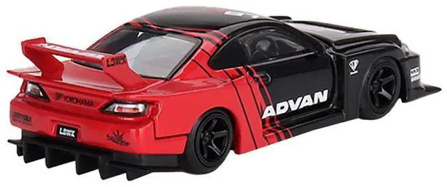 Alt view image 3 of 4 - Nissan "LB-Super Silhouette" S15 SILVIA RHD (Right Hand Drive) Red and Black "ADVAN" Ltd Ed 1/64 Diecast Model Car by Mini GT