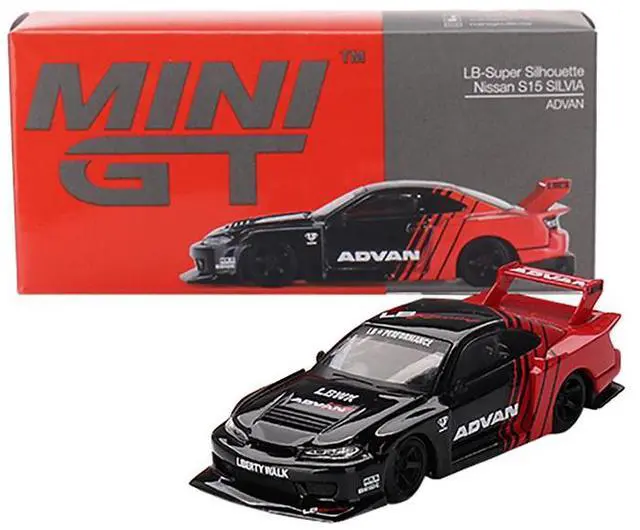 Alt view image 4 of 4 - Nissan "LB-Super Silhouette" S15 SILVIA RHD (Right Hand Drive) Red and Black "ADVAN" Ltd Ed 1/64 Diecast Model Car by Mini GT