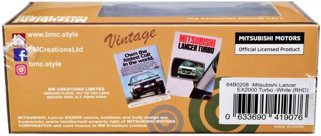 Alt view image 3 of 3 - Mitsubishi Lancer EX2000 Turbo RHD (Right Hand Drive) White w/Stripes with Extra Wheels 1/64 Diecast Model Car by BM Creations