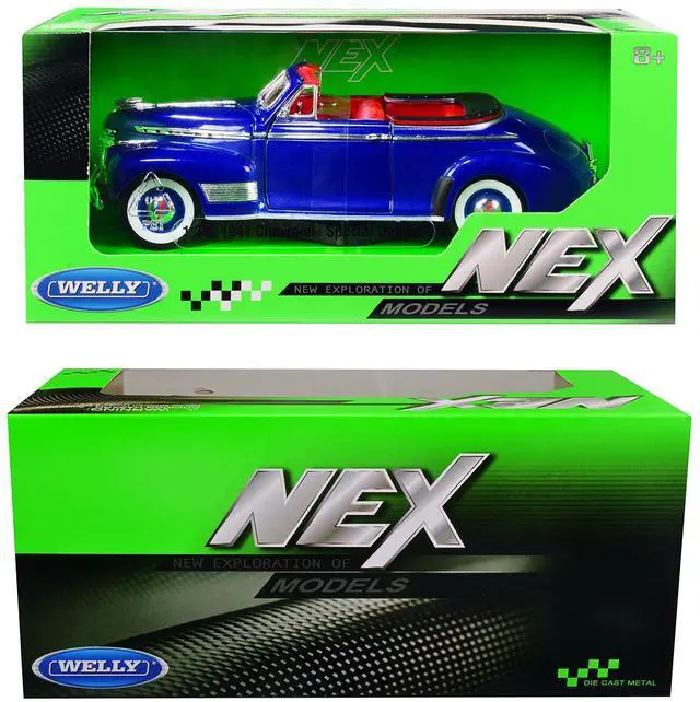 Alt view image 3 of 3 - 1941 Chevrolet Special Deluxe Convertible Blue Metallic with Red Interior "NEX Models" 1/24 Diecast Model Car by Welly
