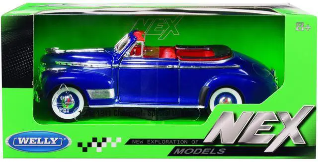 Main image of 1941 Chevrolet Special Deluxe Convertible Blue Metallic with Red Interior "NEX Models" 1/24 Diecast Model Car by Welly