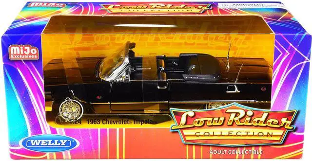 Main image of 1963 Chevrolet Impala SS Convertible Black "Low Rider Collection" 1/24 Diecast Model Car by Welly