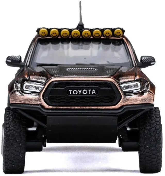 Alt view image 4 of 4 - Toyota Tacoma Pre-Runner Pickup Truck Brushed Bronze Metallic with Carbon Hood 1/64 Diecast Model Car by GCD