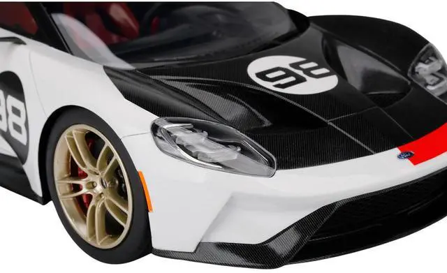 Alt view image 2 of 6 - 2021 Ford GT #98 White with Black Hood "Heritage Edition" 1/18 Model Car by Top Speed